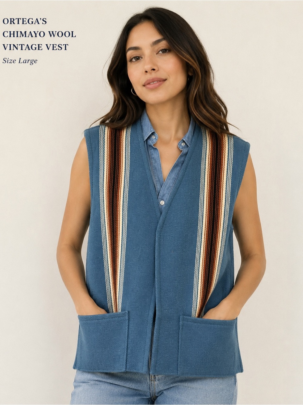 Vintage Ortega's 100% All Wool Hand Woven Jacket - Blue with Pink Trim | Large